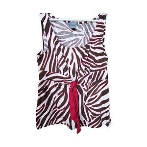 🚨209 Ann Taylor Animal Print Sleeveless Gray And Pink Retro Tank Top